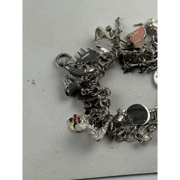 Mostly Vintage Sterling Silver 25 Charms Bracelet 7.5" Frog Cheerleader Fish Cat - Picture 4 of 7